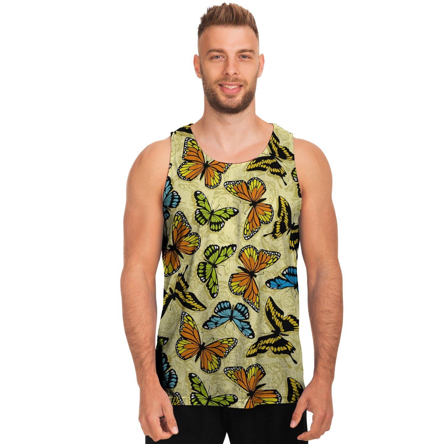 Yellow Butterfly Pattern Print Men's Tank Tops-grizzshop