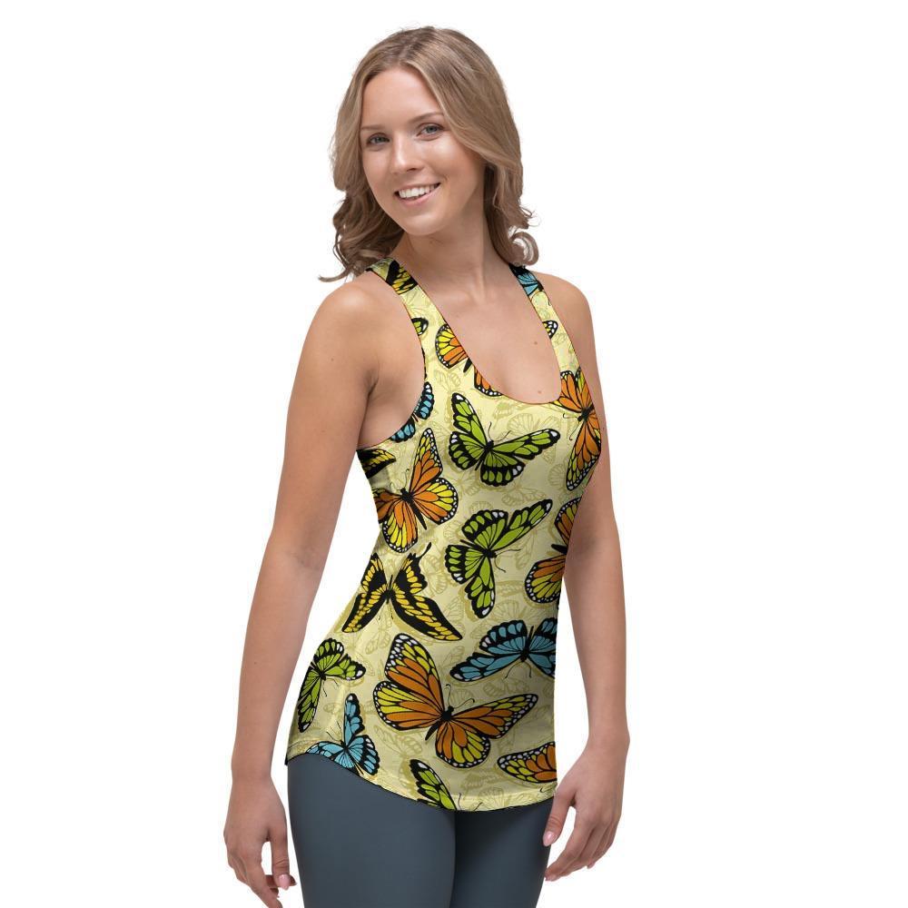 Yellow Butterfly Pattern Print Women's Racerback Tank Top-grizzshop