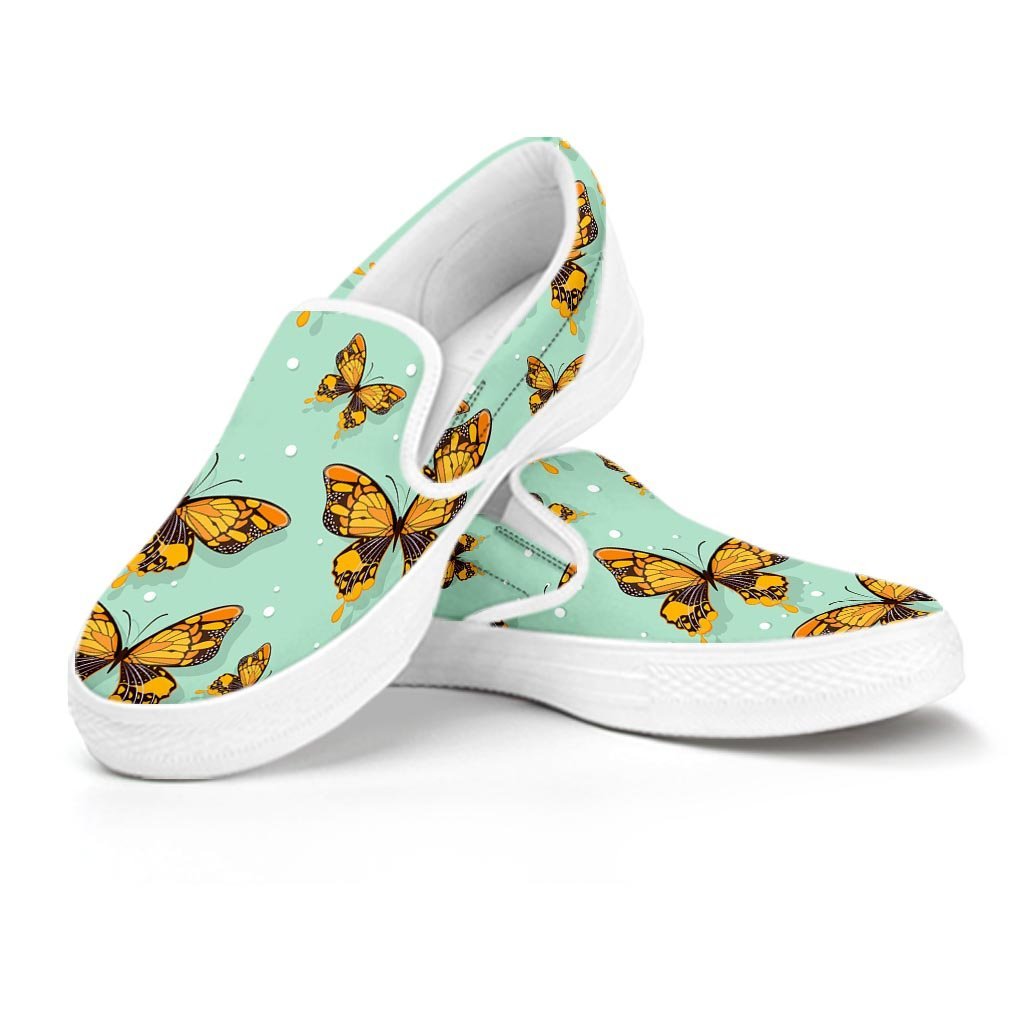 Yellow Butterfly Print Men's Slip On Sneakers-grizzshop