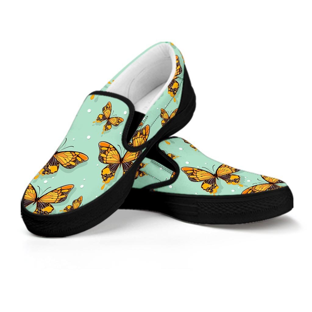 Yellow Butterfly Print Men's Slip On Sneakers-grizzshop