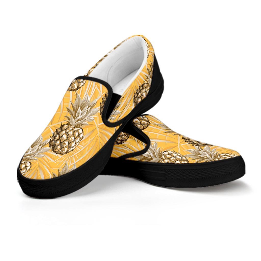 Yellow Hawaiian Pineapple Print Men's Slip On Sneakers-grizzshop