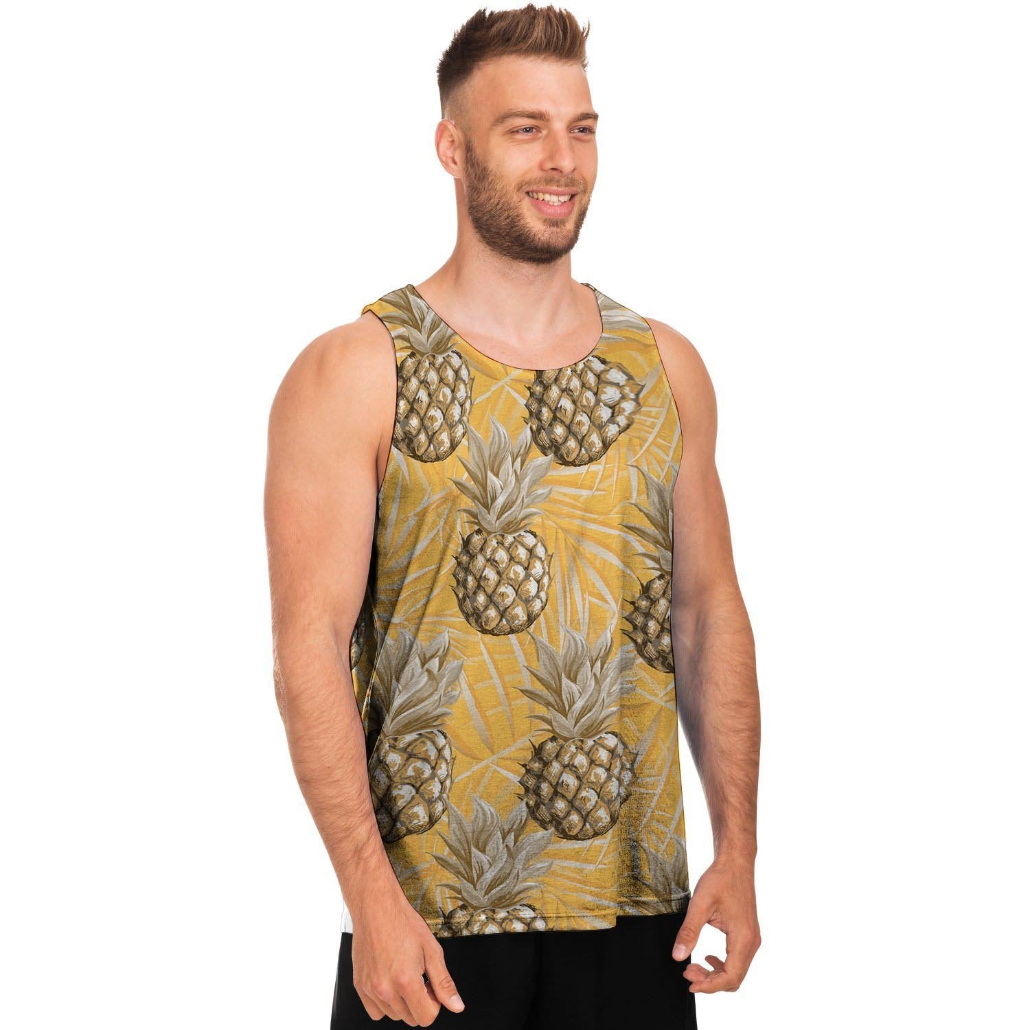 Yellow Hawaiian Pineapple Print Men's Tank Tops-grizzshop
