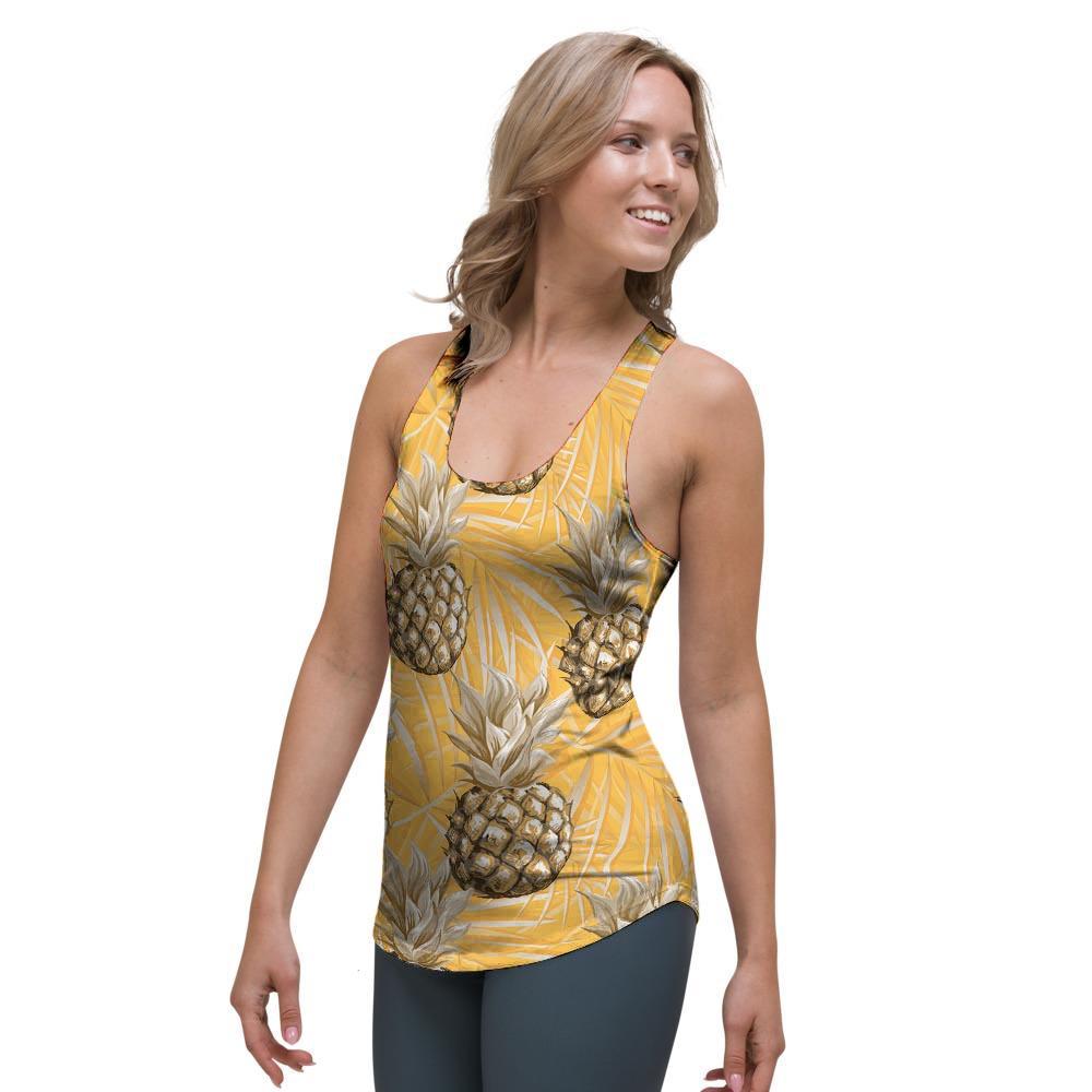 Yellow Hawaiian Pineapple Print Women's Racerback Tank Top-grizzshop
