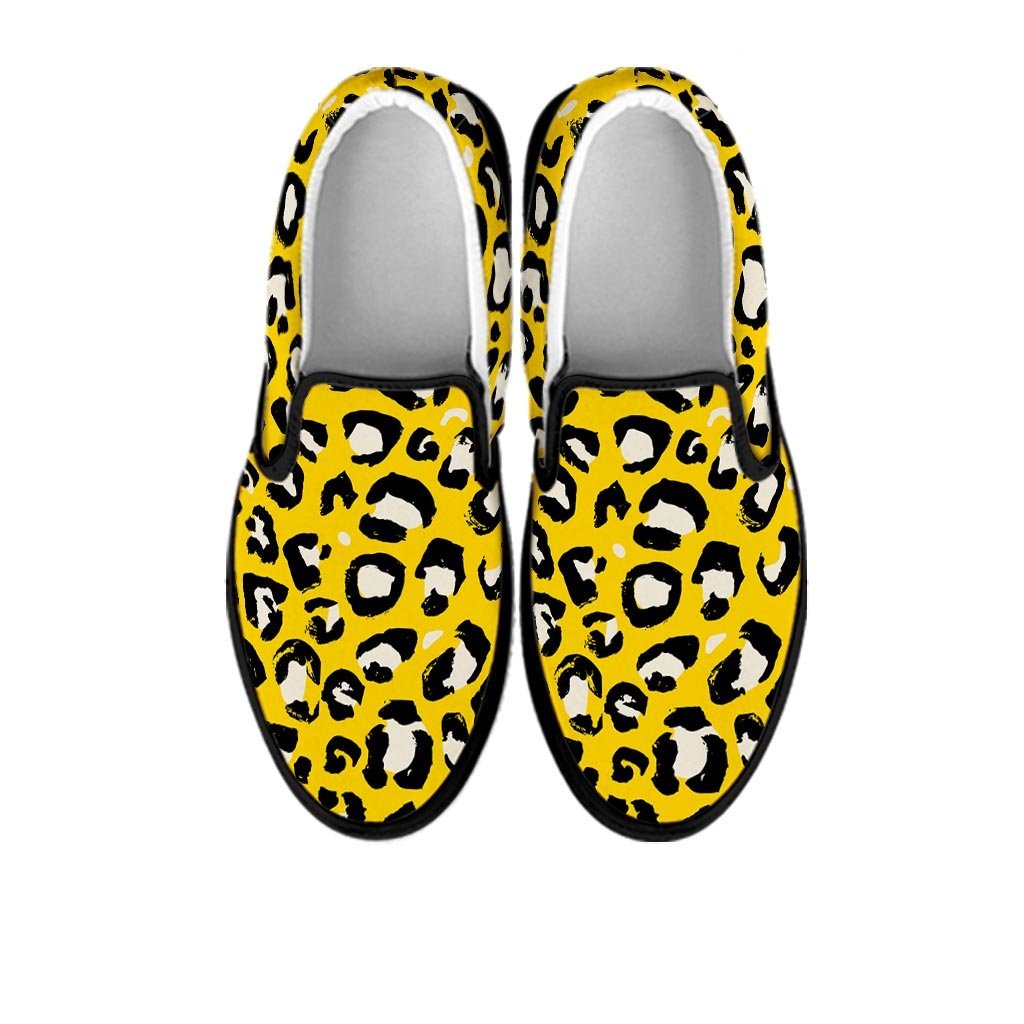 Yellow Leopard Men's Slip On Sneakers-grizzshop
