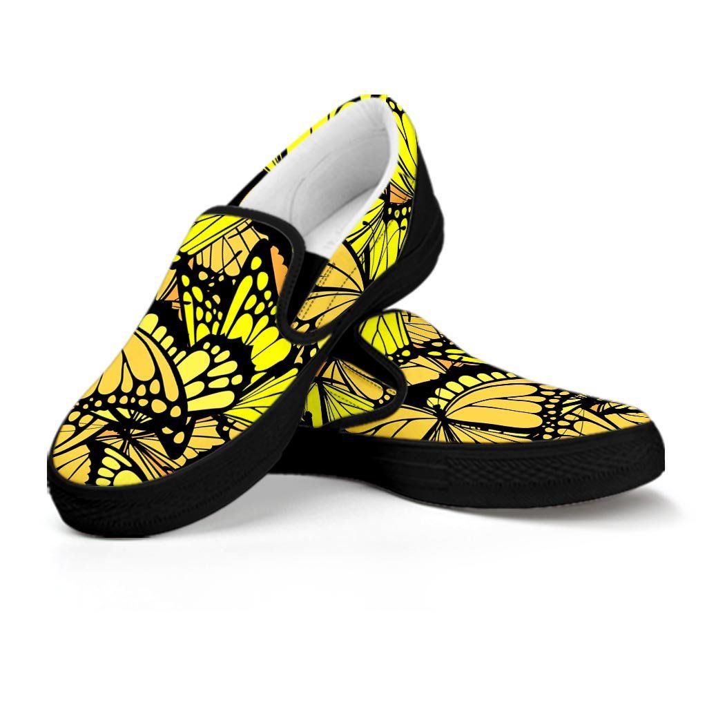 Yellow Monarch Butterfly Men's Slip On Sneakers-grizzshop