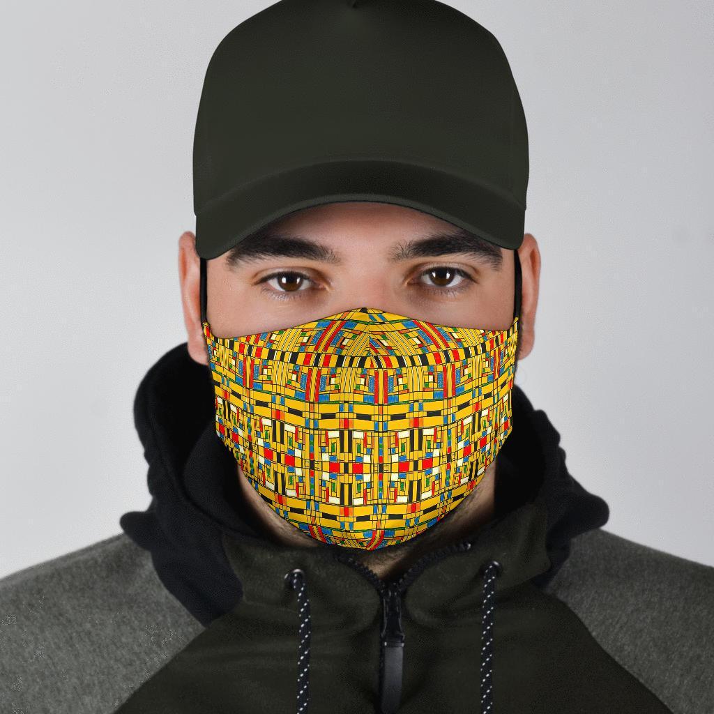 Yellow Mondrian Pattern Print Face Mask-grizzshop