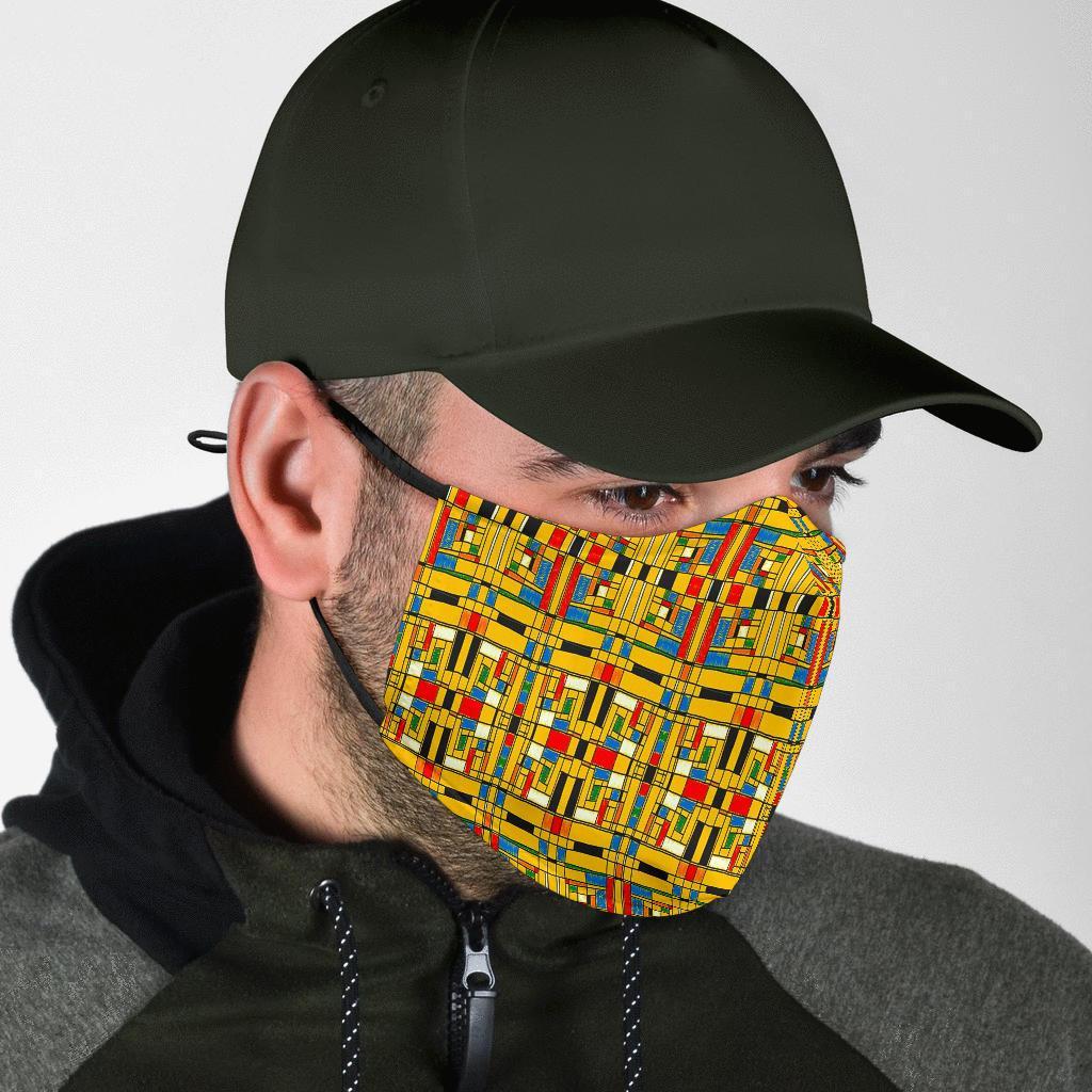 Yellow Mondrian Pattern Print Face Mask-grizzshop