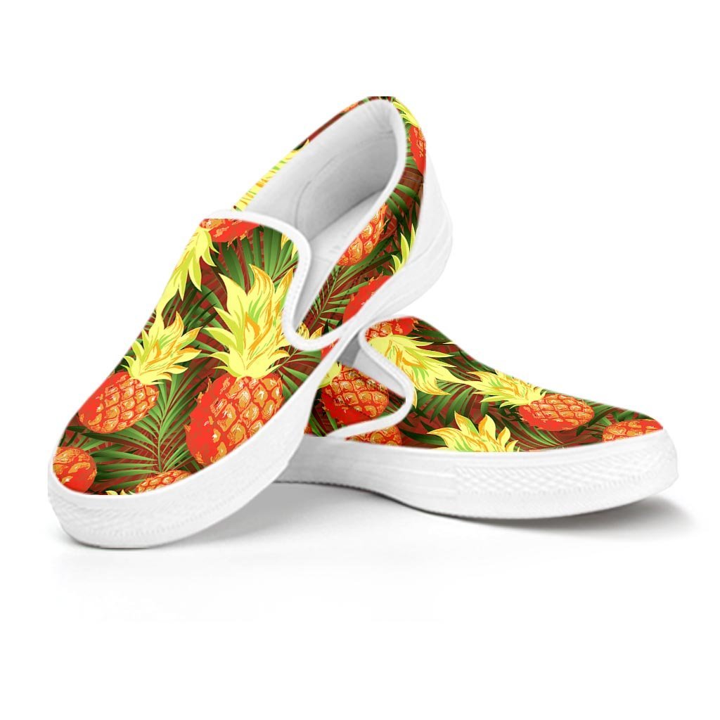 Yellow Neon Pineapple Hawaiian Print Men's Slip On Sneakers-grizzshop