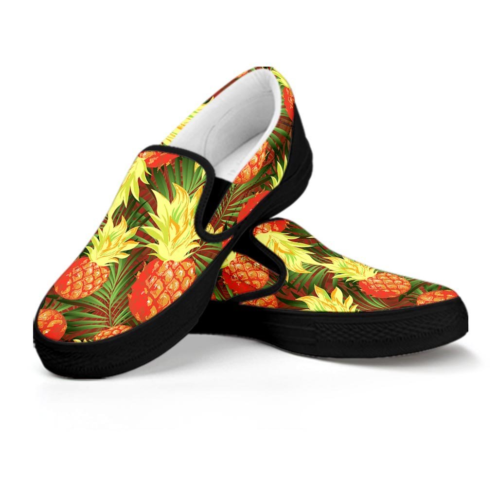 Yellow Neon Pineapple Hawaiian Print Men's Slip On Sneakers-grizzshop
