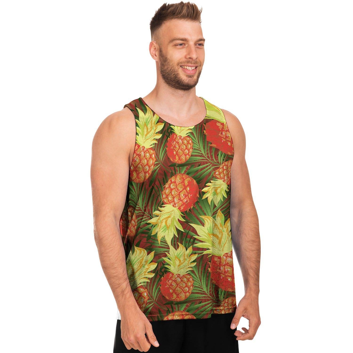 Yellow Neon Pineapple Hawaiian Print Men's Tank Tops-grizzshop
