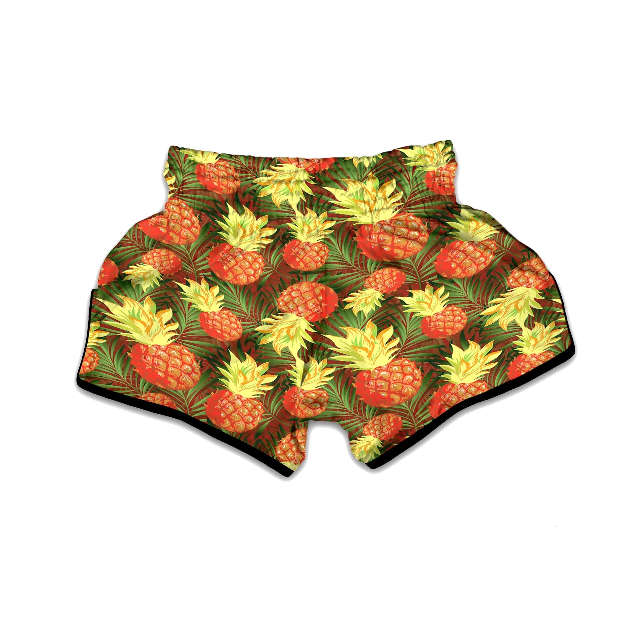 Yellow Neon Pineapple Hawaiian Print Muay Thai Boxing Shorts-grizzshop