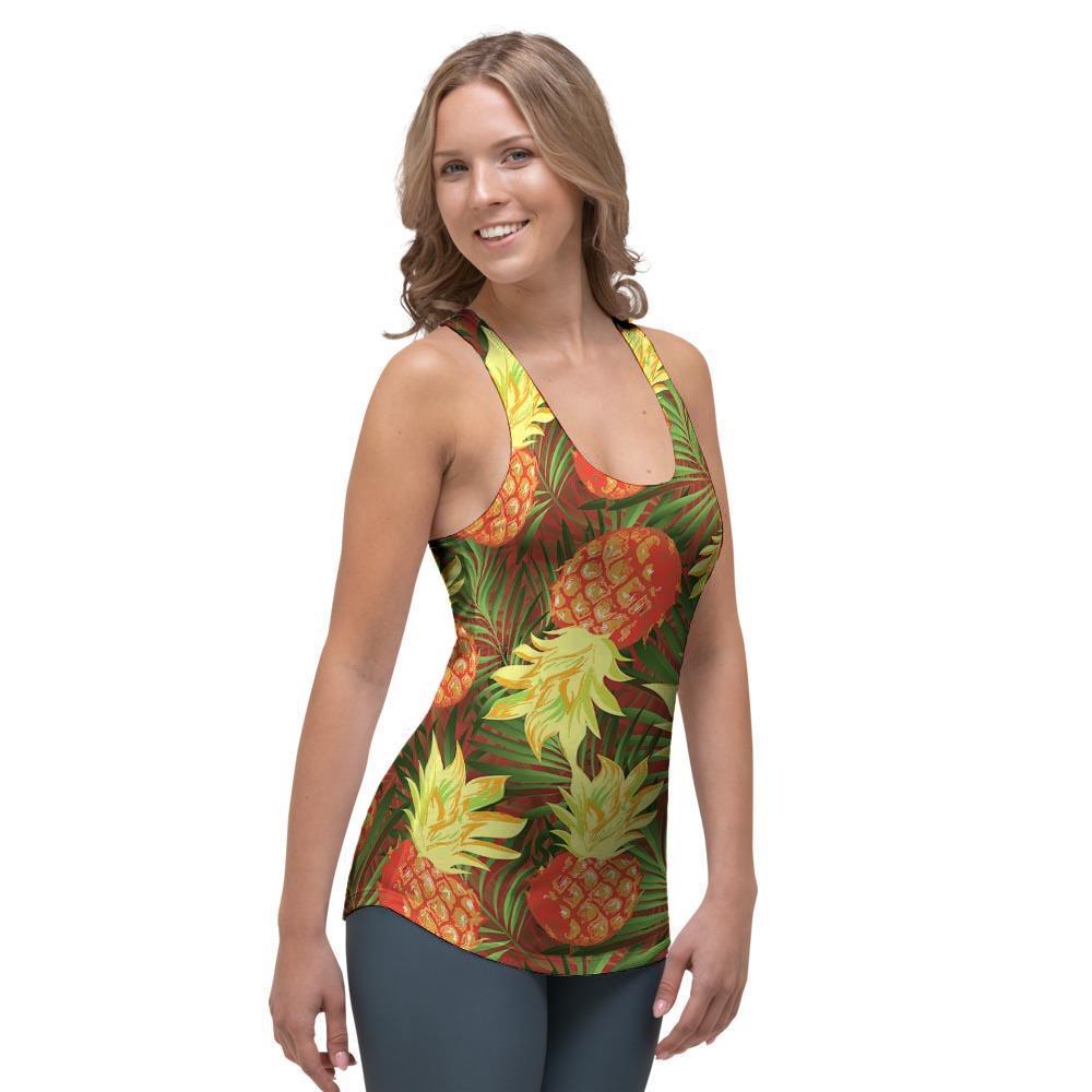 Yellow Neon Pineapple Hawaiian Print Women's Racerback Tank Top-grizzshop