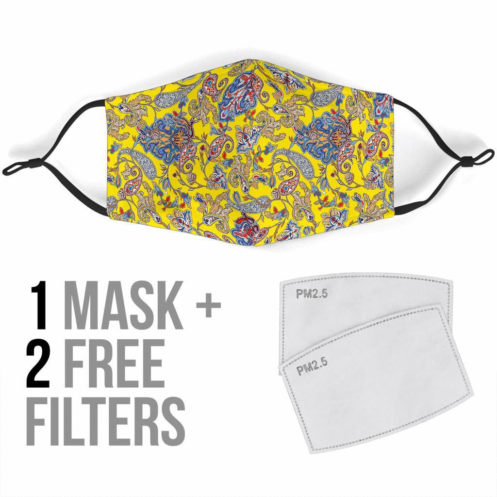 Yellow Paisley Pattern Print Face Mask-grizzshop