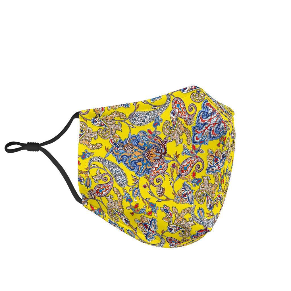 Yellow Paisley Pattern Print Face Mask-grizzshop