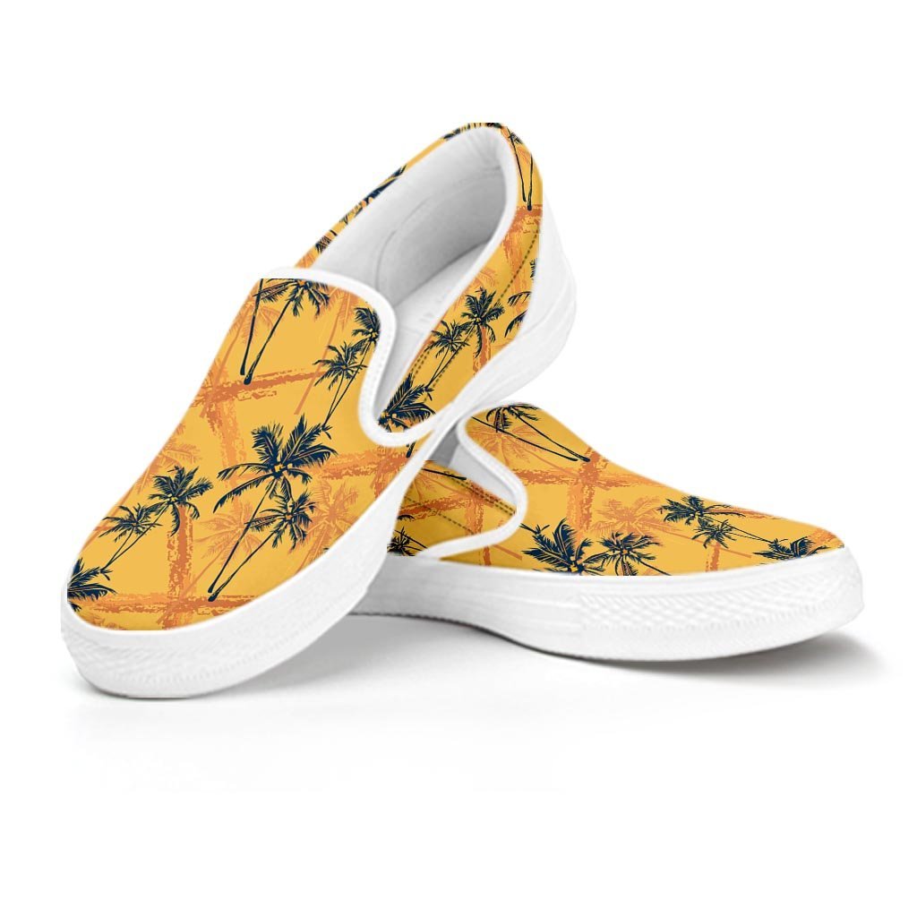 Yellow Palm Tree Hawaiian Print Men's Slip On Sneakers-grizzshop