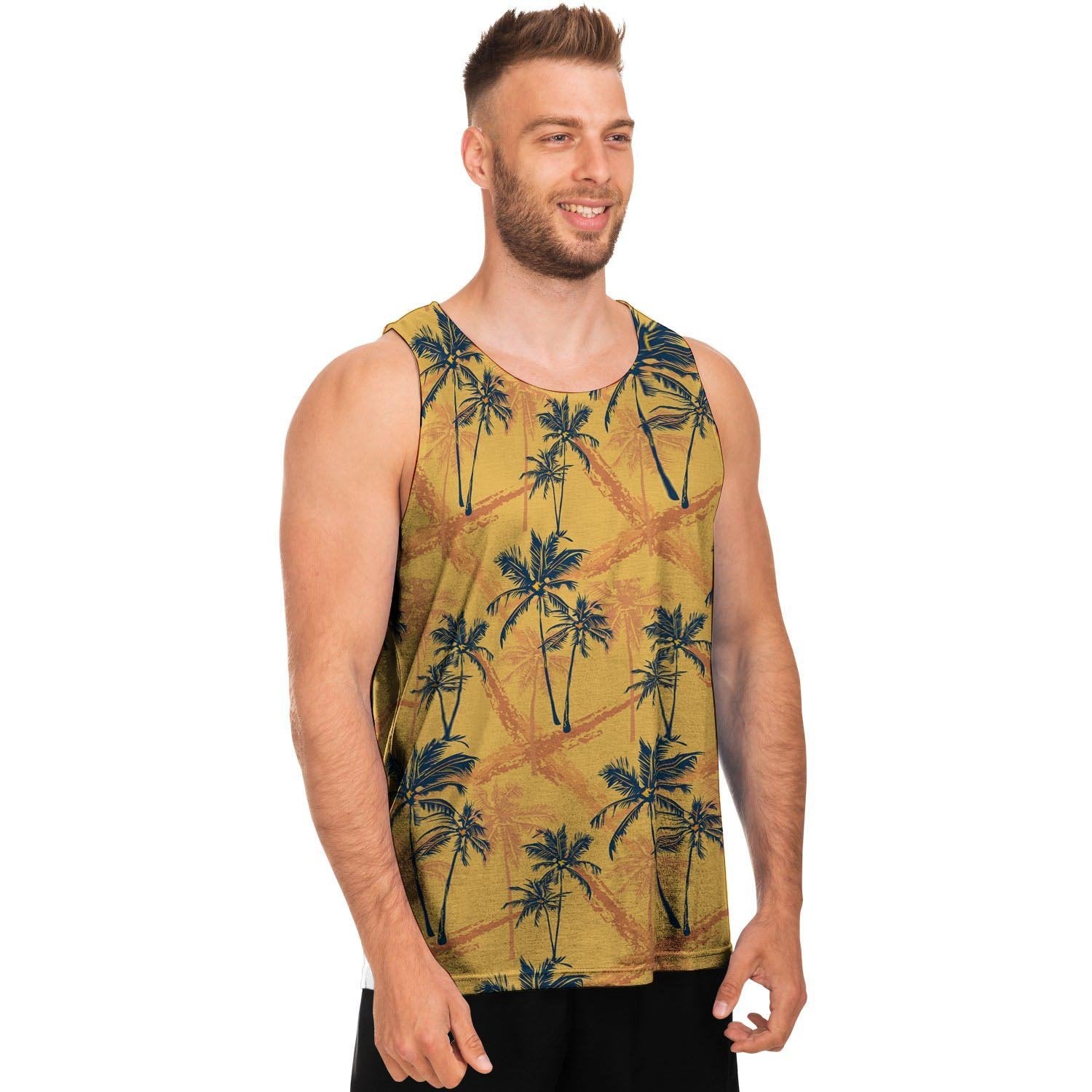 Yellow Palm Tree Hawaiian Print Men's Tank Tops-grizzshop