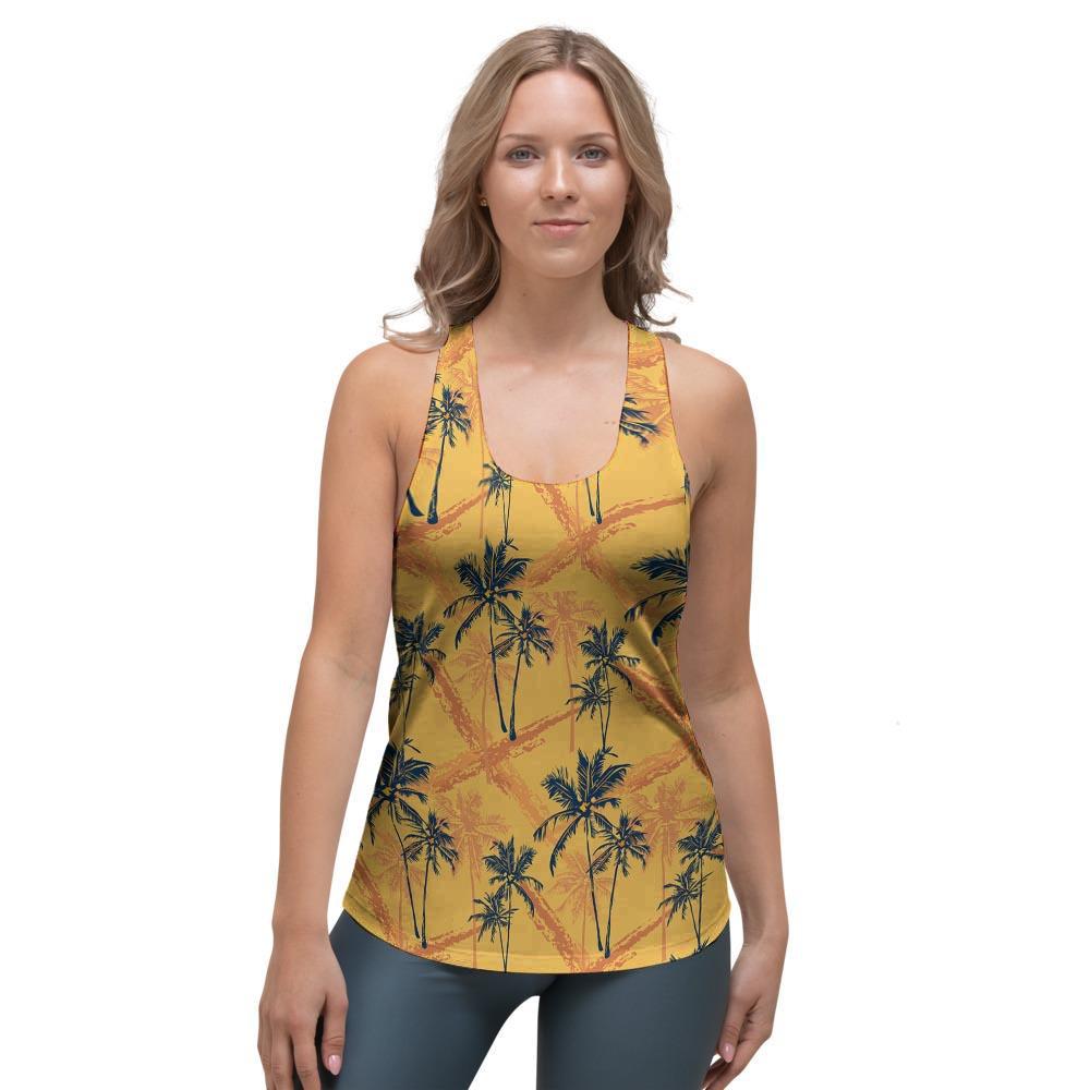 Yellow Palm Tree Hawaiian Print Women's Racerback Tank Top-grizzshop
