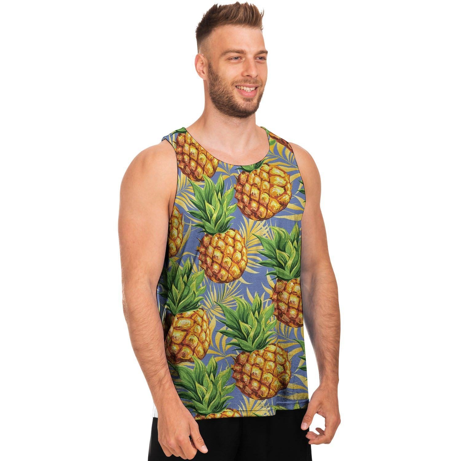 Yellow Pineapple Hawaiian Print Men's Tank Tops-grizzshop
