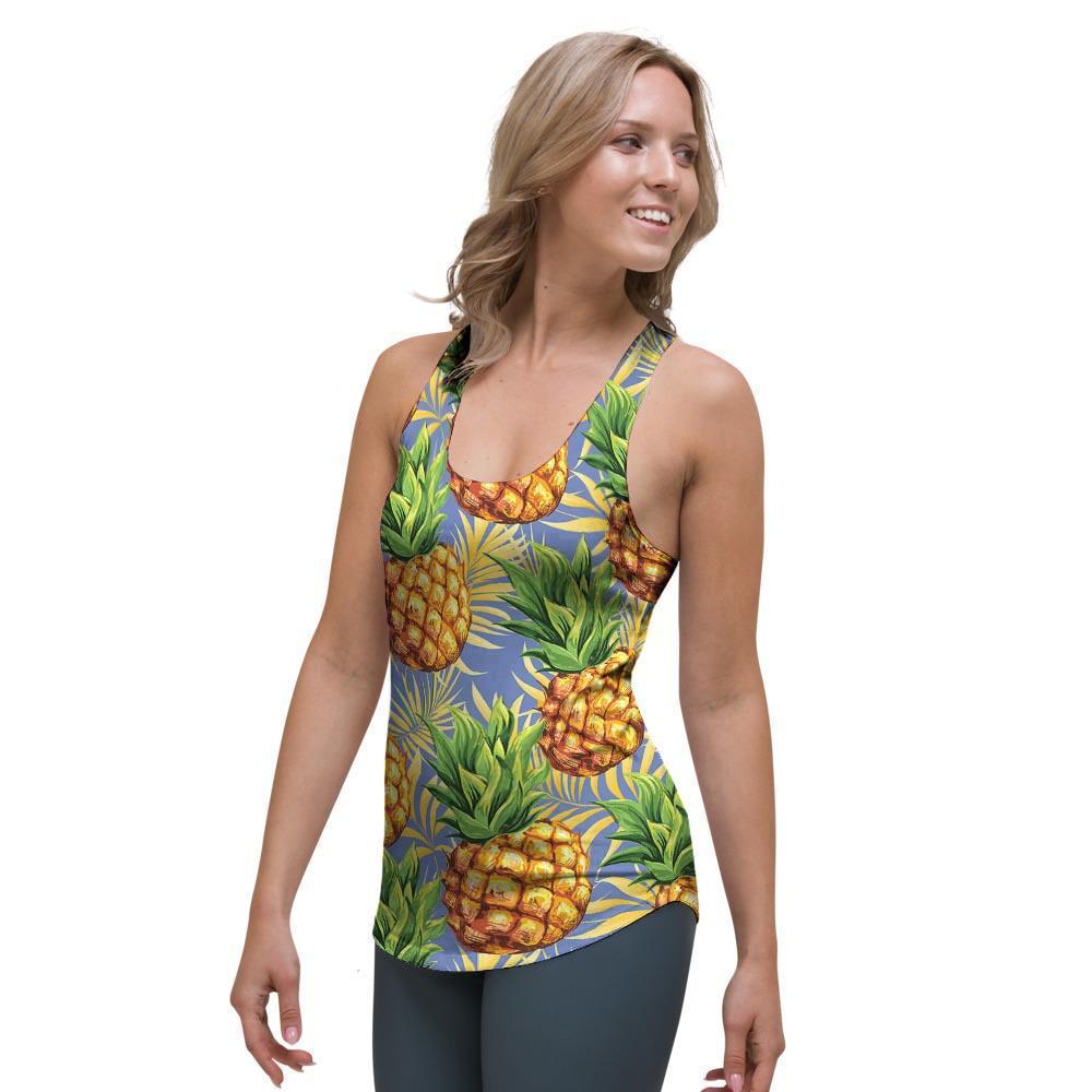 Yellow Pineapple Hawaiian Print Women's Racerback Tank Top-grizzshop