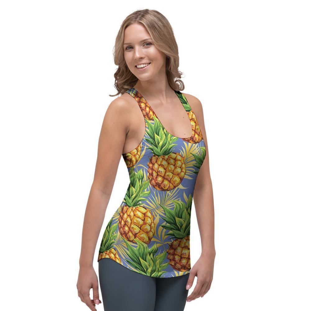 Yellow Pineapple Hawaiian Print Women's Racerback Tank Top-grizzshop