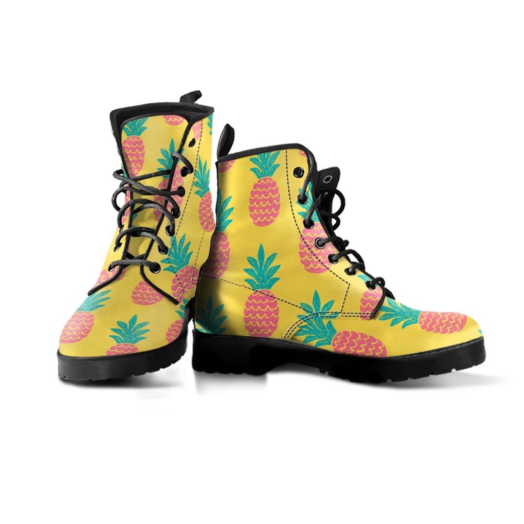 Yellow Pineapple Print Men's Boots-grizzshop