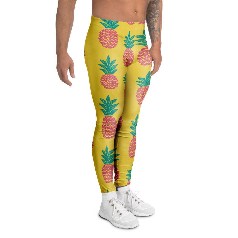 Yellow Pineapple Print Men's Leggings-grizzshop