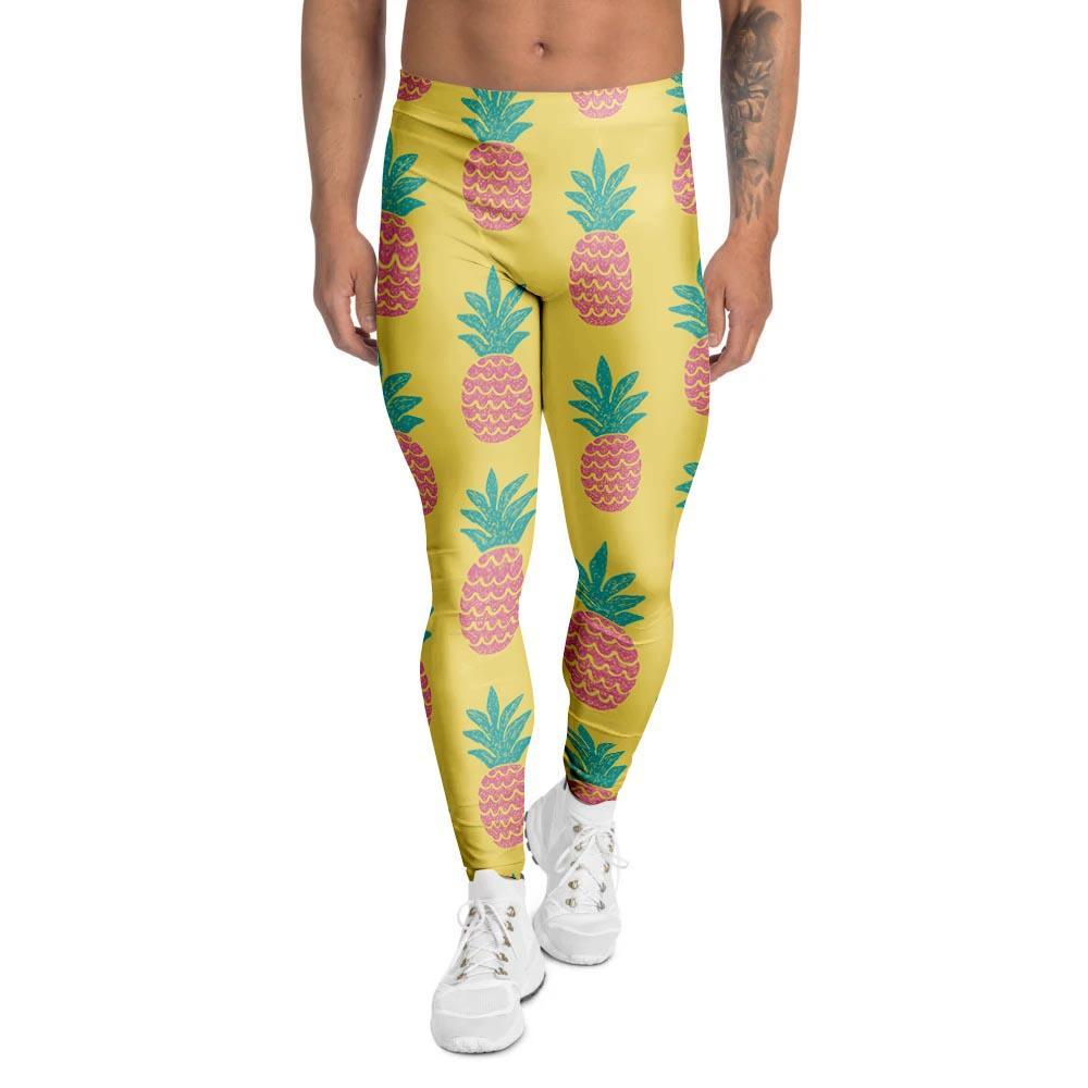 Yellow Pineapple Print Men's Leggings-grizzshop