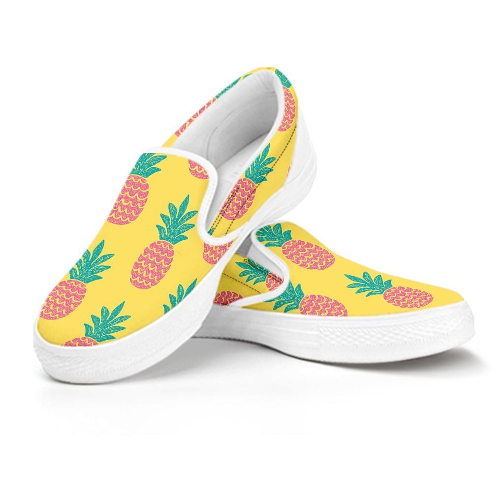 Yellow Pineapple Print Men's Slip On Sneakers-grizzshop