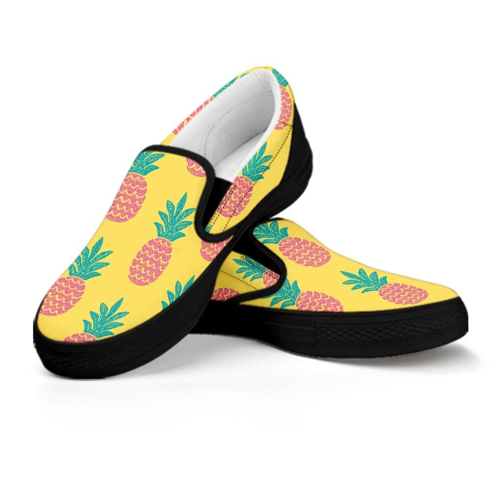 Yellow Pineapple Print Men's Slip On Sneakers-grizzshop