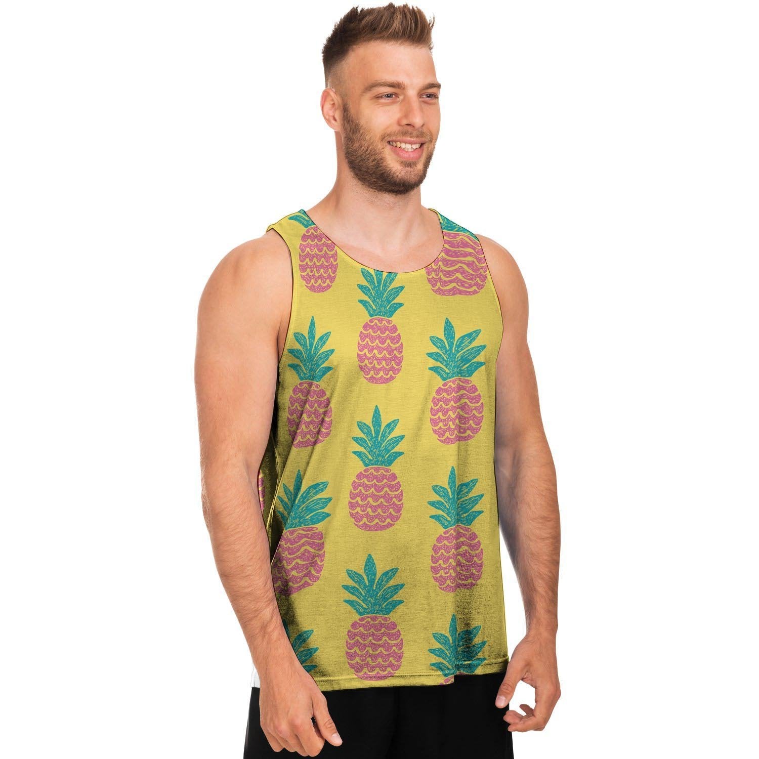 Yellow Pineapple Print Men's Tank Tops-grizzshop