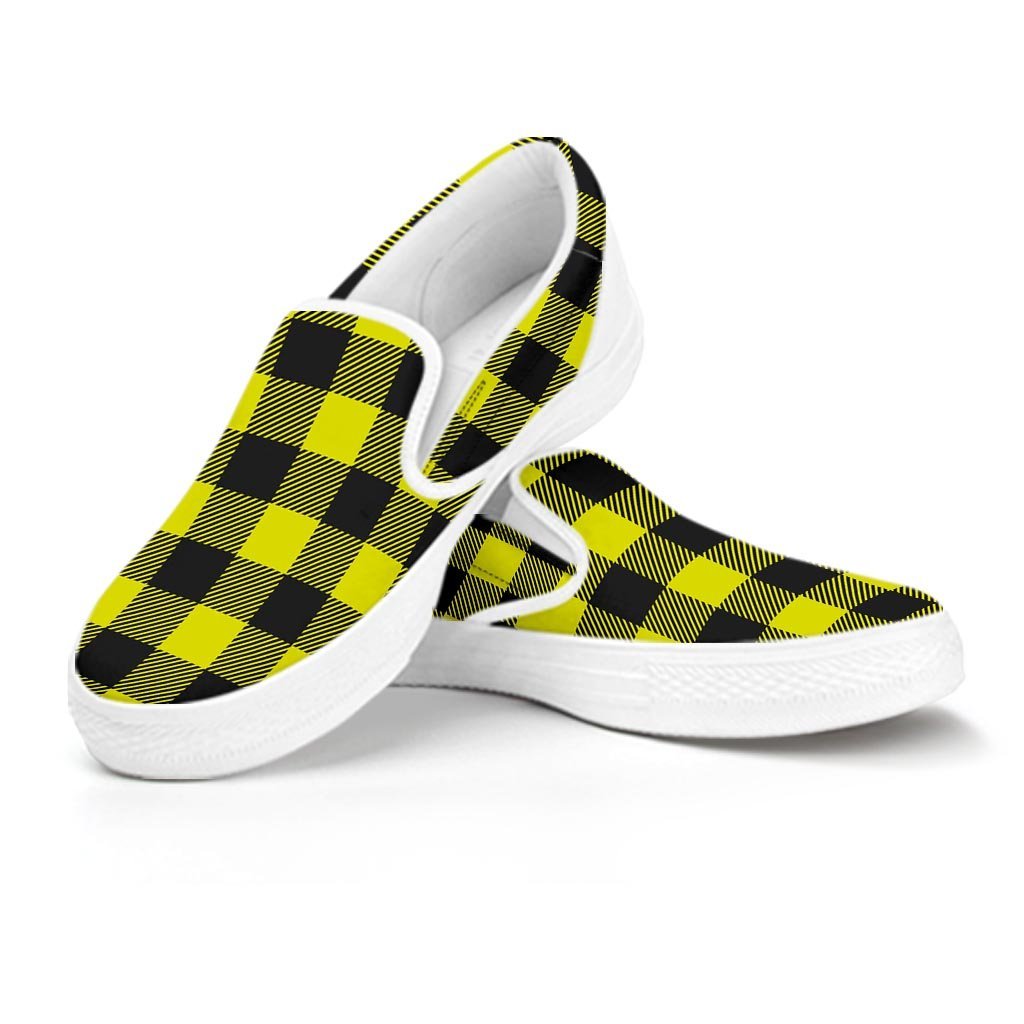 Yellow Plaid Men's Slip On Sneakers-grizzshop