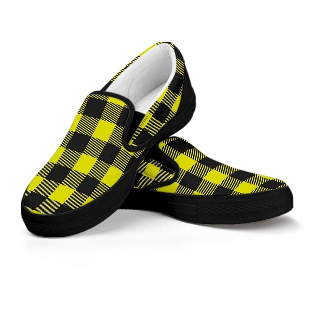 Yellow Plaid Men's Slip On Sneakers-grizzshop
