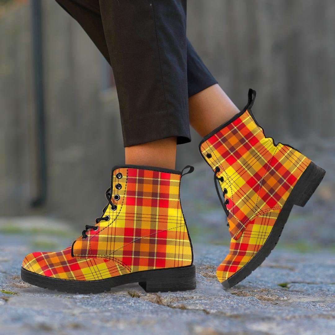 Yellow Plaid Tartan Men's Boots-grizzshop