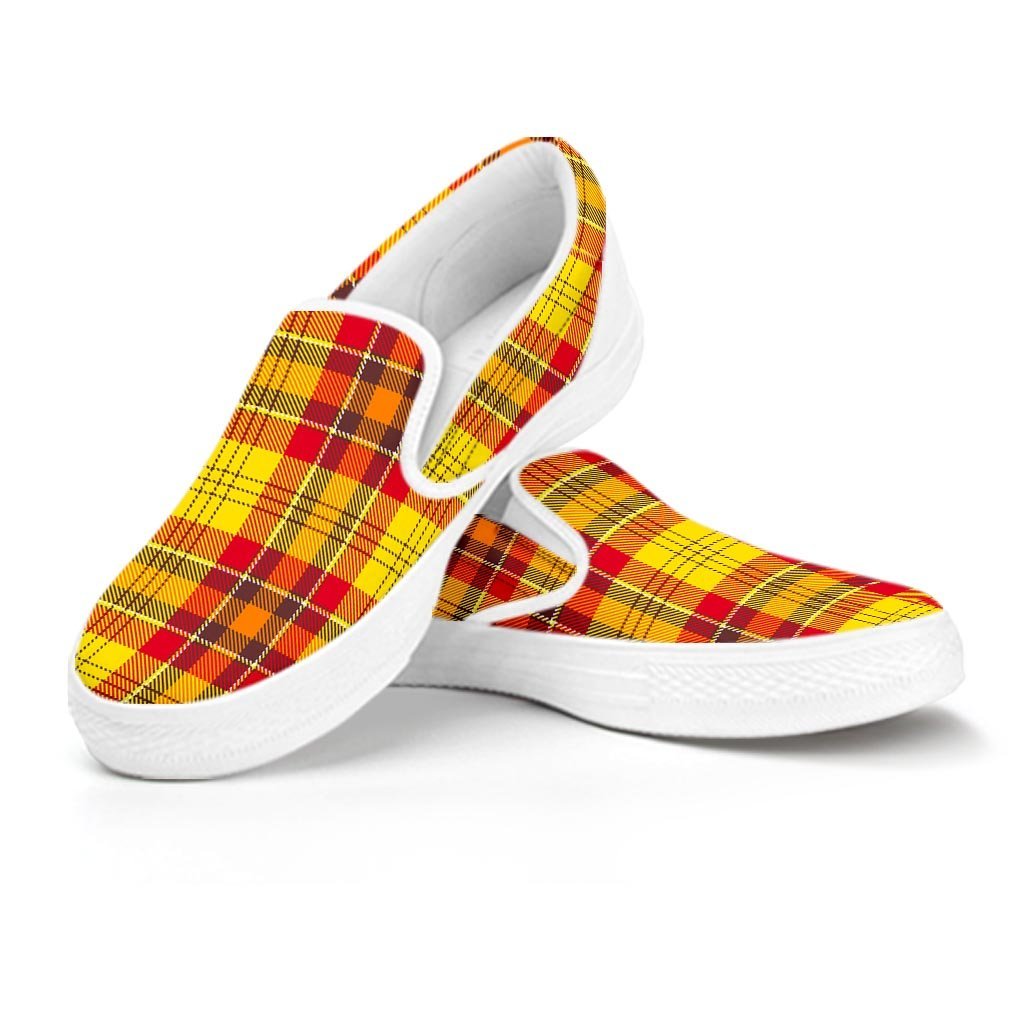 Yellow Plaid Tartan Men's Slip On Sneakers-grizzshop