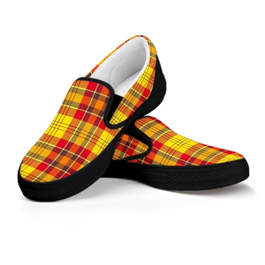 Yellow Plaid Tartan Men's Slip On Sneakers-grizzshop