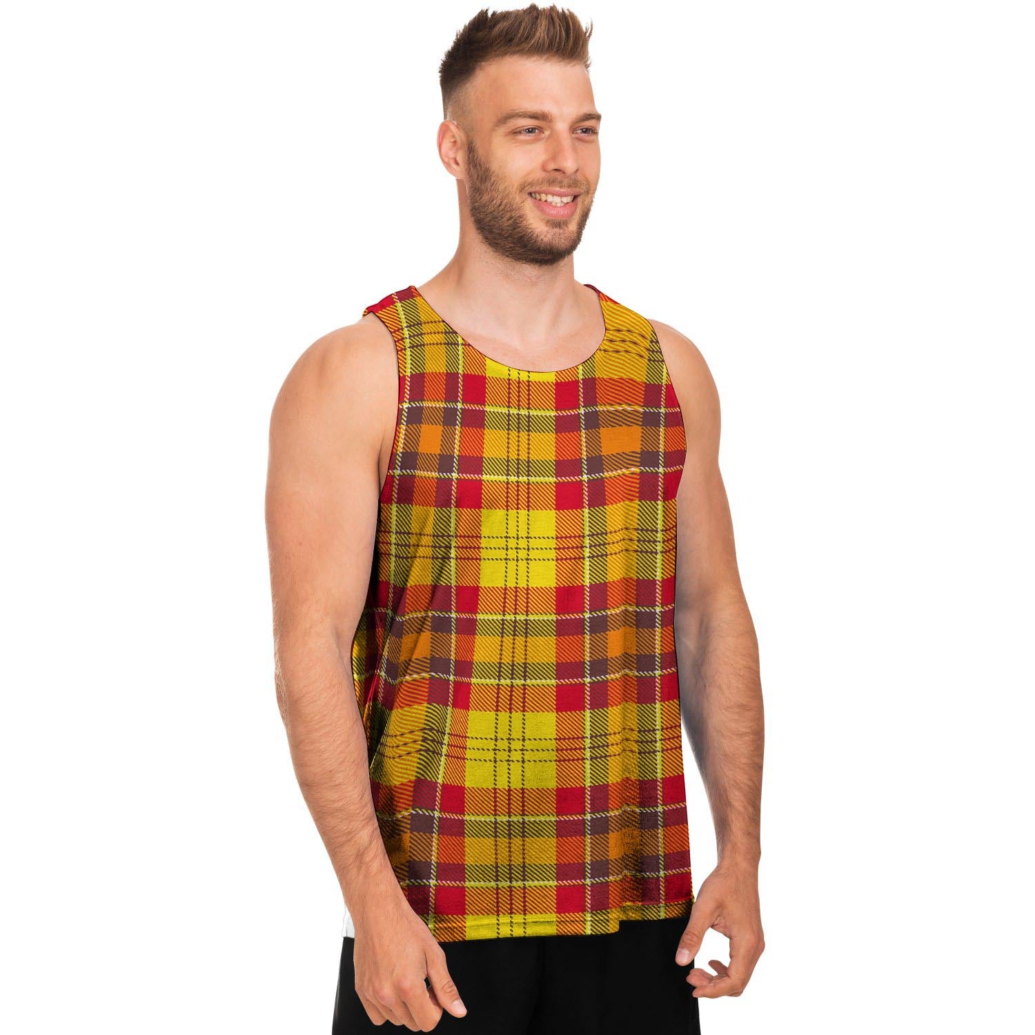 Yellow Plaid Tartan Men's Tank Tops-grizzshop