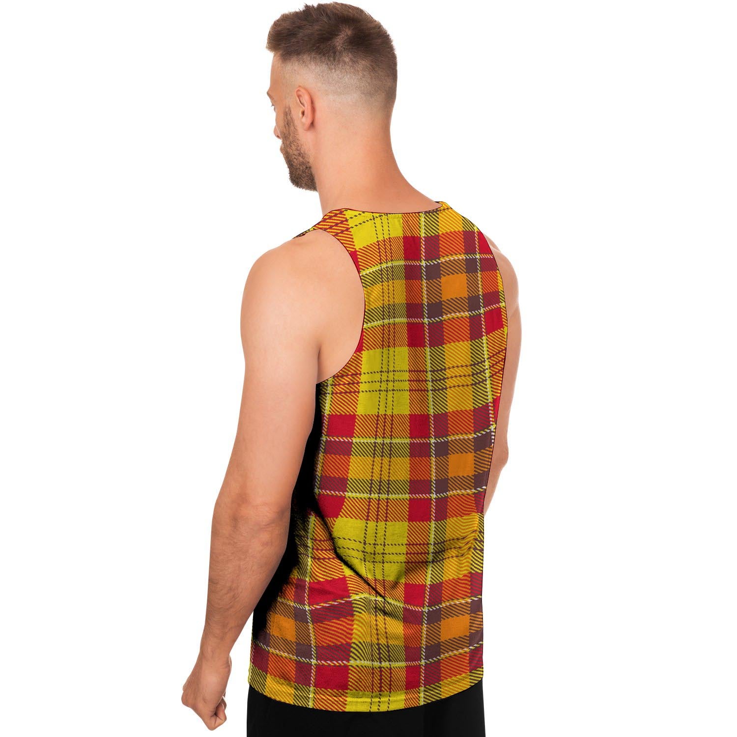 Yellow Plaid Tartan Men's Tank Tops-grizzshop