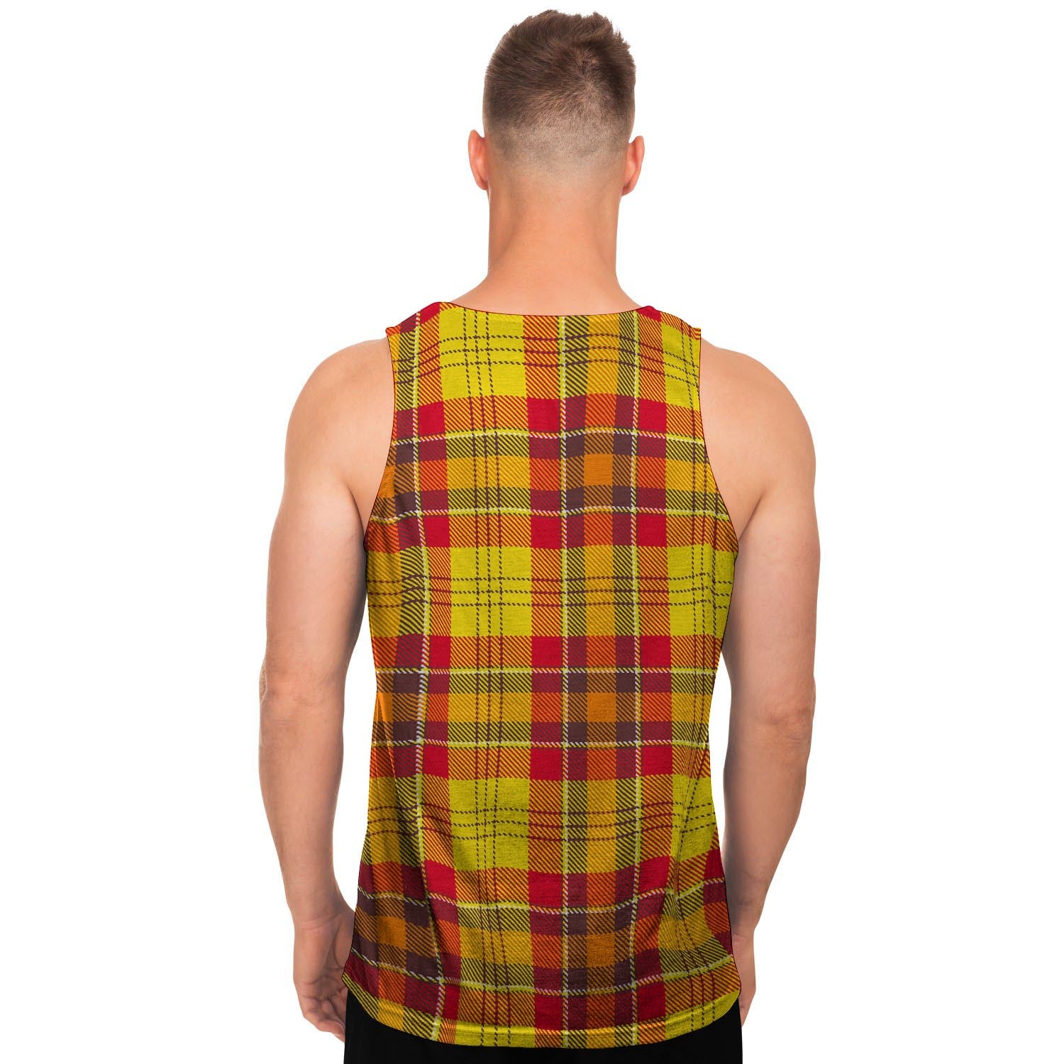 Yellow Plaid Tartan Men's Tank Tops-grizzshop