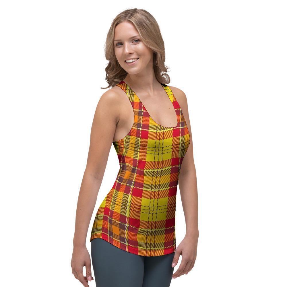 Yellow Plaid Tartan Women's Racerback Tank Top-grizzshop