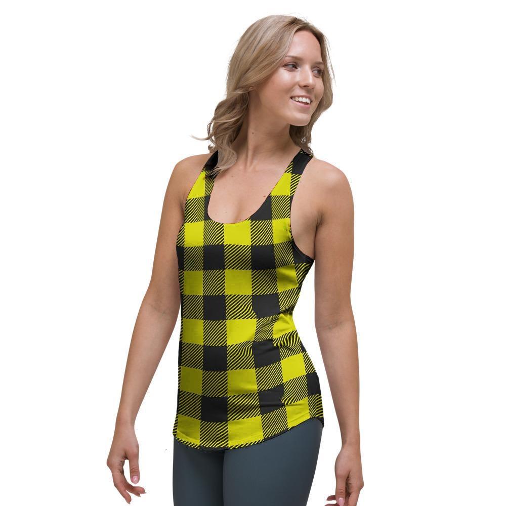 Yellow Plaid Women's Racerback Tank Top-grizzshop