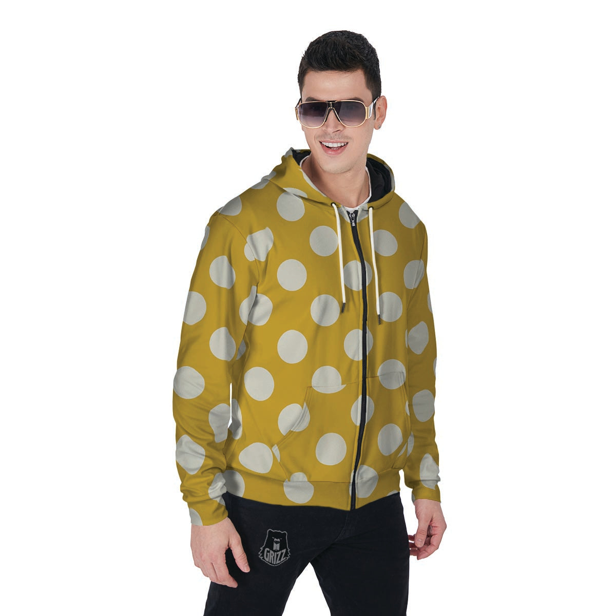Yellow Polka Dot Men's Zip Up Hoodie-grizzshop