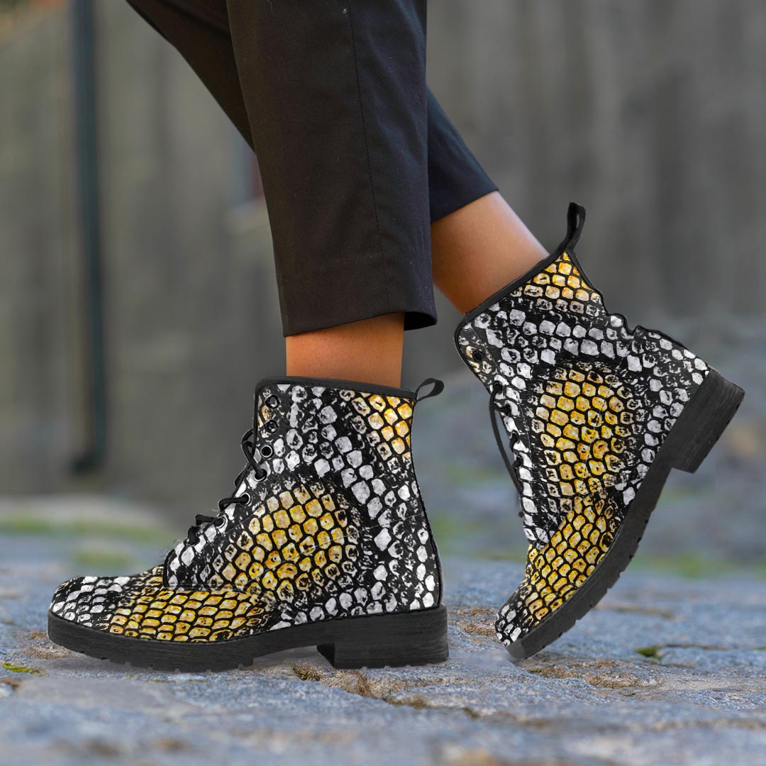 Yellow Snakeskin print Men's Boots-grizzshop