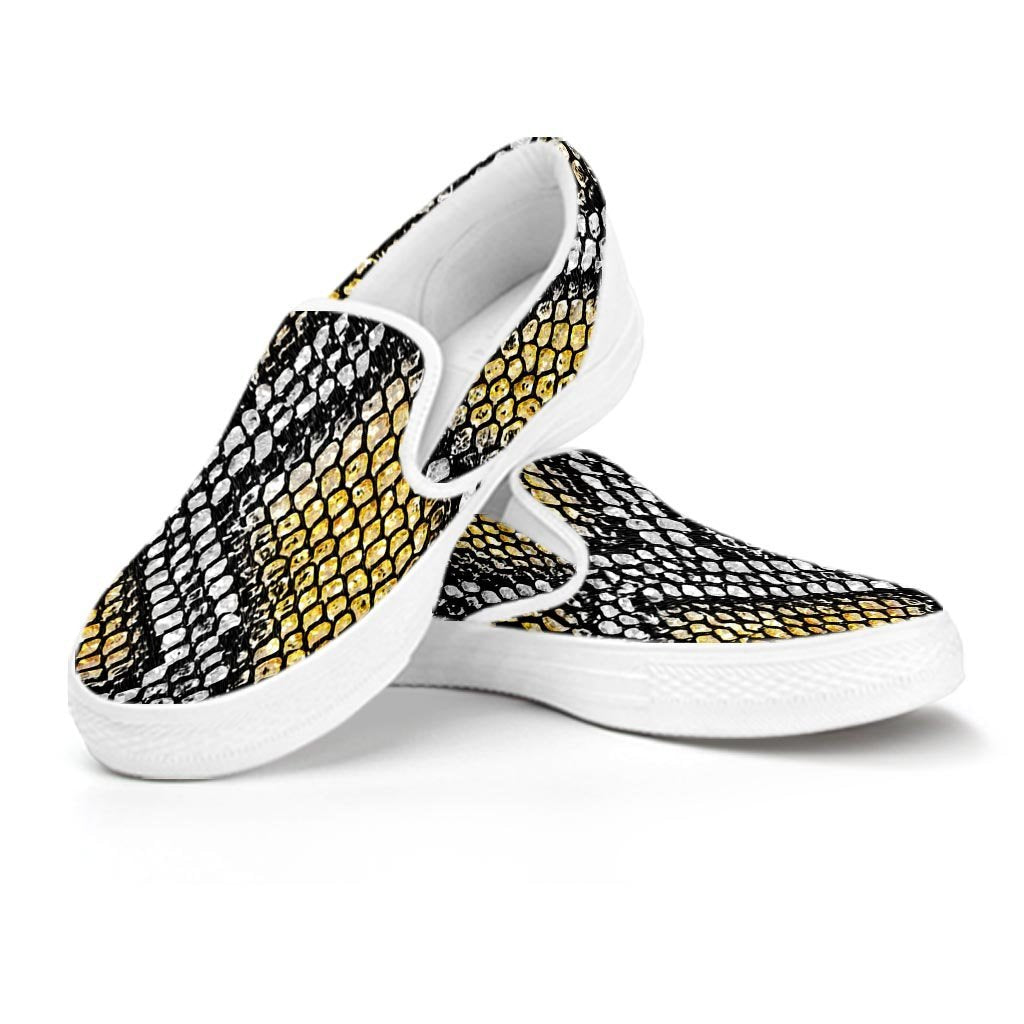 Yellow Snakeskin print Men's Slip On Sneakers-grizzshop