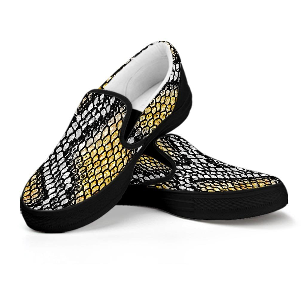 Yellow Snakeskin print Men's Slip On Sneakers-grizzshop