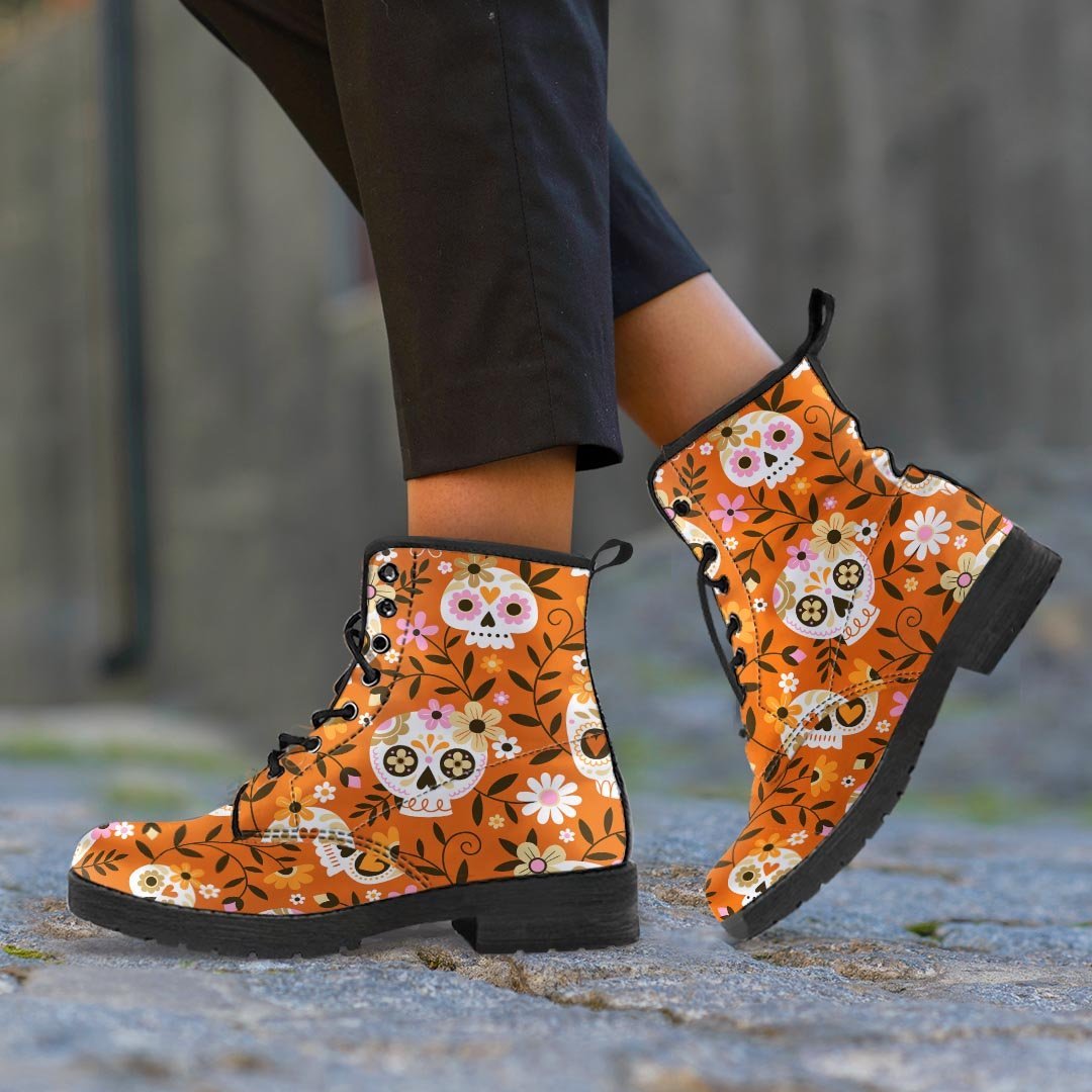Yellow Sugar Skull Men's Boots-grizzshop