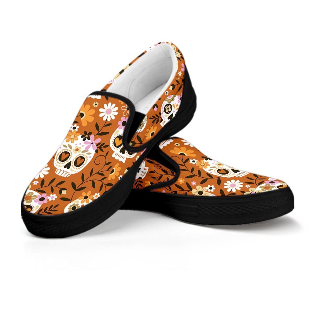 Yellow Sugar Skull Men's Slip On Sneakers-grizzshop