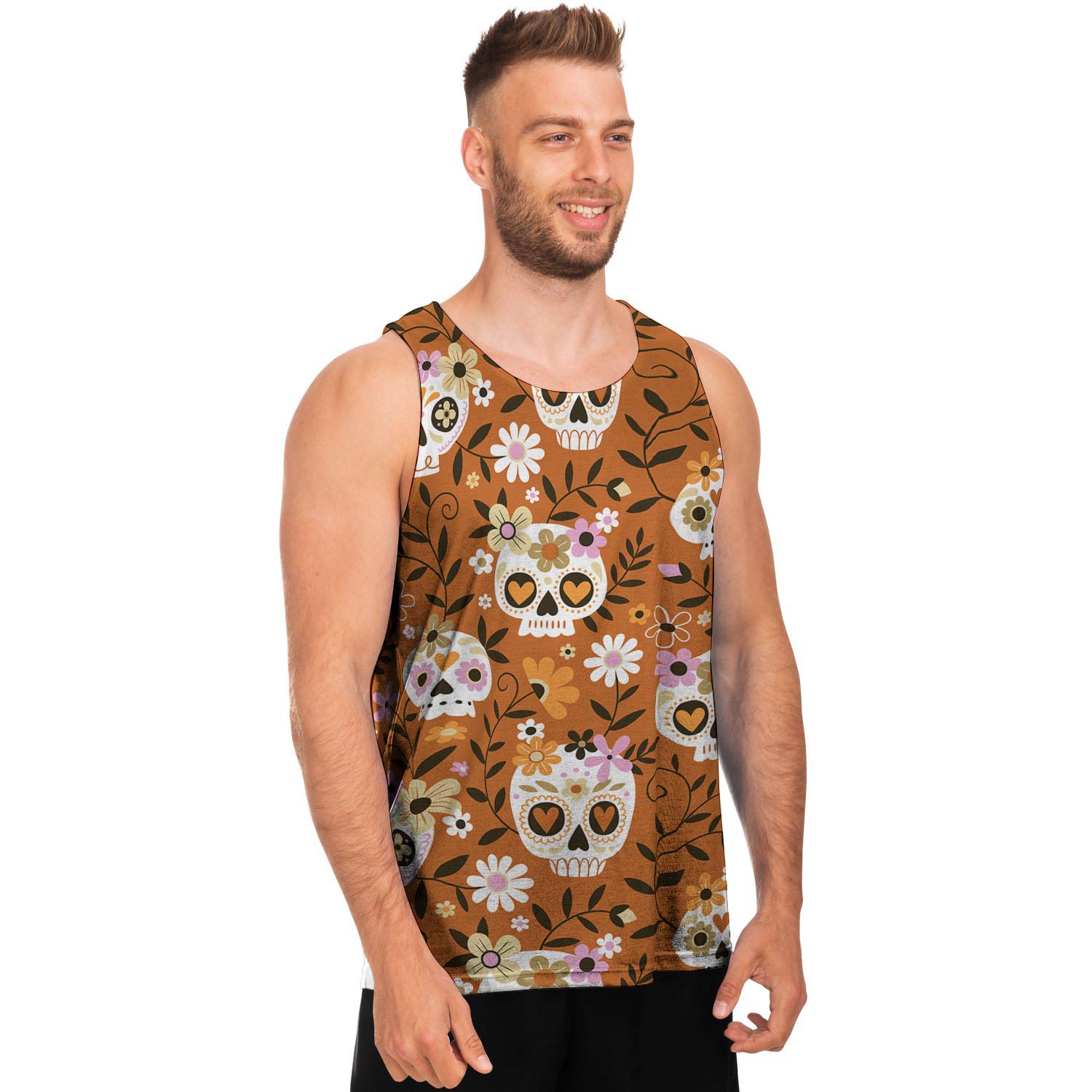 Yellow Sugar Skull Men's Tank Tops-grizzshop