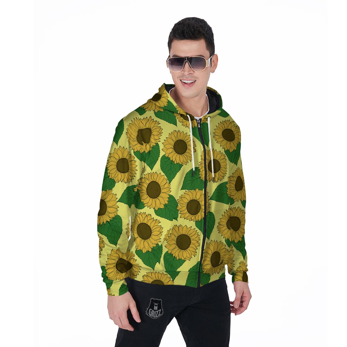 Yellow Sunflower Men's Zip Up Hoodie-grizzshop