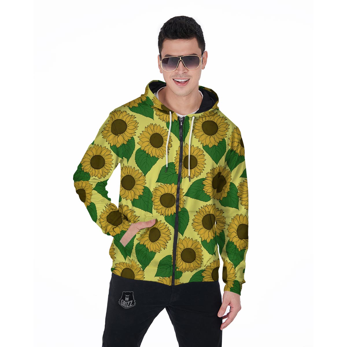 Yellow Sunflower Men's Zip Up Hoodie-grizzshop