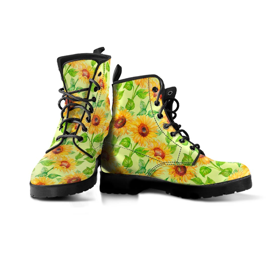 Yellow Sunflower Print Men's Boots-grizzshop